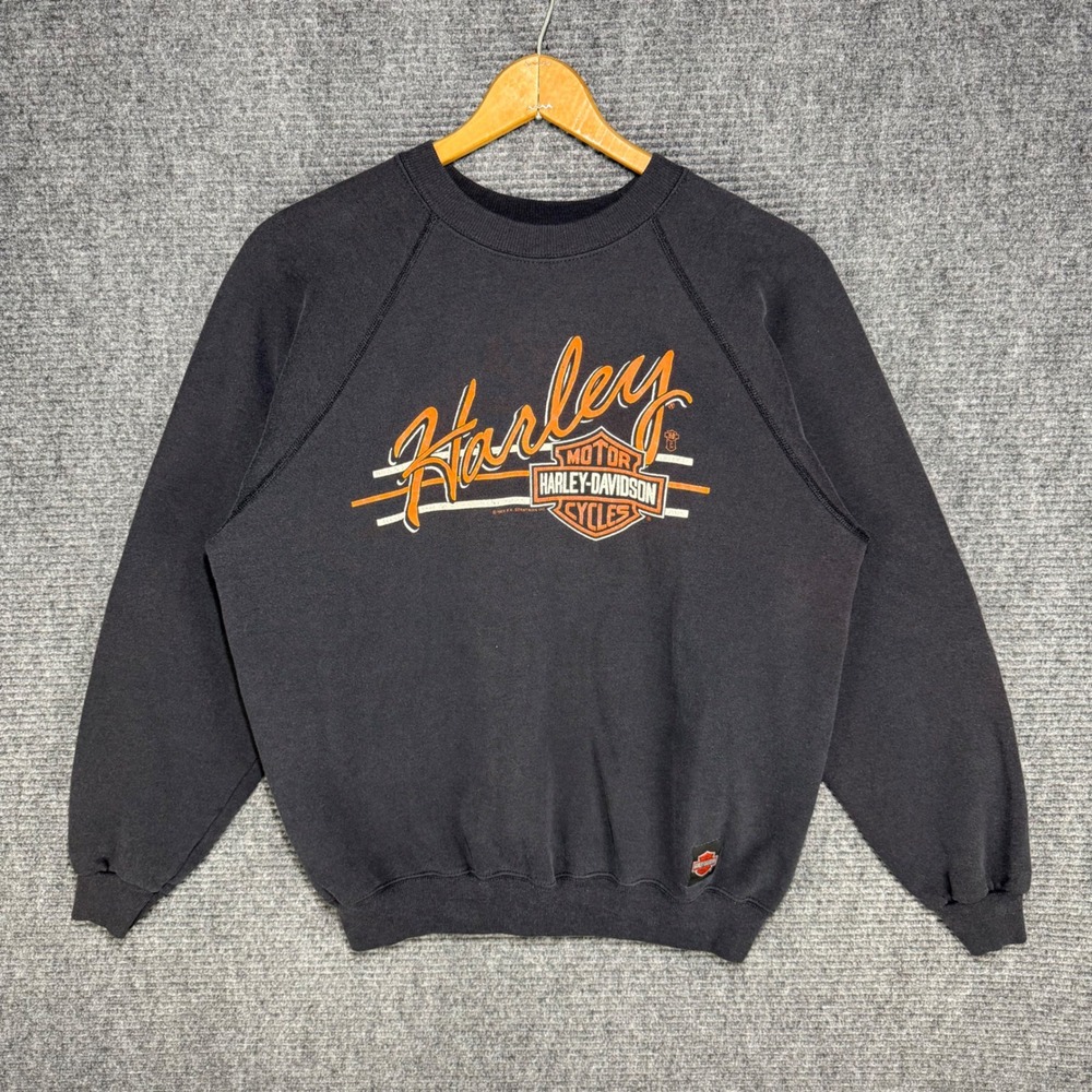 Vintage 90s Harley Davidson Fayetteville NC Sweatshirt Black Raglan Crewneck L